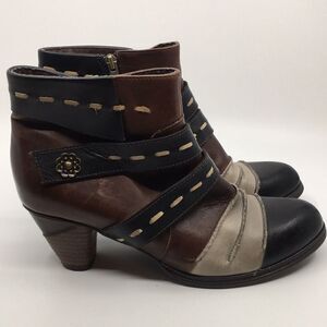 Elite by Corkys Lara Boho Brown and Tan Leather Ankle Heeled Bootie Sz 11